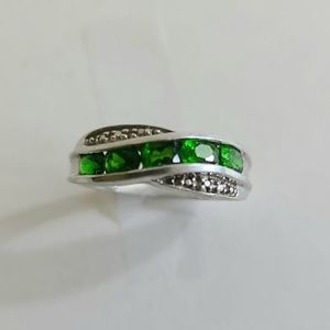 925 Sterling Silver Chrome Diopside Band Ring, sz 7